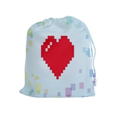 Red Heart Love Plaid Red Blue Drawstring Pouches (extra Large)