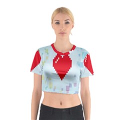 Red Heart Love Plaid Red Blue Cotton Crop Top by Mariart
