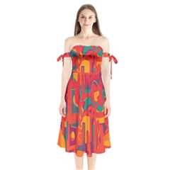Abstract Art Shoulder Tie Bardot Midi Dress by ValentinaDesign