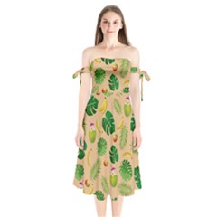 Tropical Pattern Shoulder Tie Bardot Midi Dress by Valentinaart
