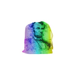 Abraham Lincoln Portrait Rainbow Colors Typography Drawstring Pouches (xs)  by yoursparklingshop