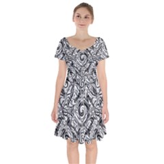 Gray Scale Pattern Tile Design Short Sleeve Bardot Dress by Nexatart