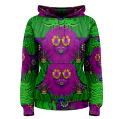 Summer Flower Girl With Pandas Dancing In The Green Women s Pullover Hoodie by pepitasart