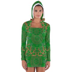 Summer Landscape In Green And Gold Women s Long Sleeve Hooded T-shirt by pepitasart