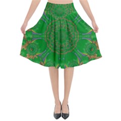 Summer Landscape In Green And Gold Flared Midi Skirt by pepitasart