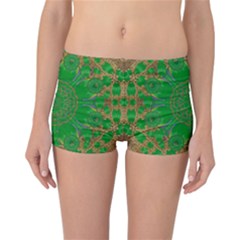 Summer Landscape In Green And Gold Reversible Boyleg Bikini Bottoms by pepitasart
