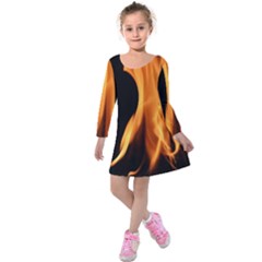 Fire Flame Pillar Of Fire Heat Kids  Long Sleeve Velvet Dress by Nexatart