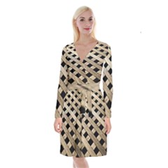 Texture Wood Flooring Brown Macro Long Sleeve Velvet Front Wrap Dress