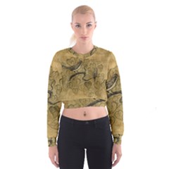 Birds Figure Old Brown Cropped Sweatshirt by Nexatart