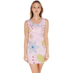 Pretty Summer Garden Floral Bird Pink Seamless Pattern Sleeveless Bodycon Dress by Nexatart