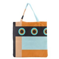 Orange, Aqua, Black Spots And Stripes Grocery Tote Bag by digitaldivadesigns
