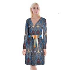 Fancy Fractal Pattern Background Accented With Pretty Colors Long Sleeve Velvet Front Wrap Dress