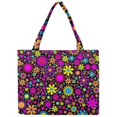Bright And Busy Floral Wallpaper Background Mini Tote Bag by Nexatart