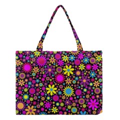 Bright And Busy Floral Wallpaper Background Medium Tote Bag by Nexatart