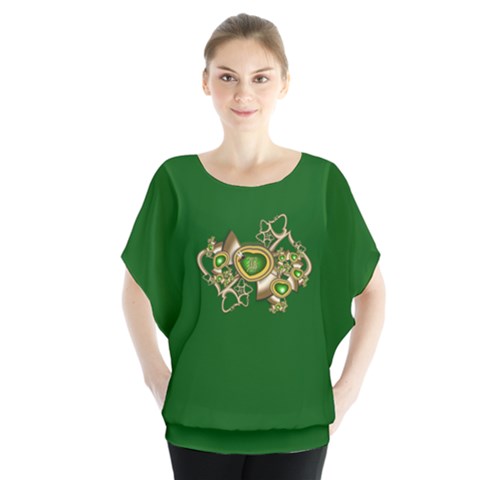 Green Hearts With Behrman B And Bee Batwing Chiffon Blouse by WolfepawFractals