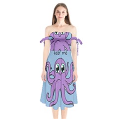Colorful Cartoon Octopuses Pattern Fear Animals Sea Purple Shoulder Tie Bardot Midi Dress by Mariart