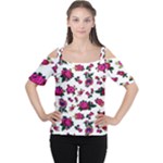 Crown Red Flower Floral Calm Rose Sunflower White Women s Cutout Shoulder Tee