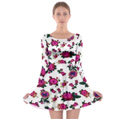 Crown Red Flower Floral Calm Rose Sunflower White Long Sleeve Skater Dress by Mariart