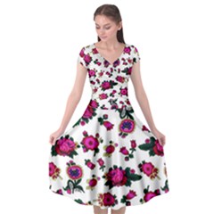 Crown Red Flower Floral Calm Rose Sunflower White Cap Sleeve Wrap Front Dress by Mariart