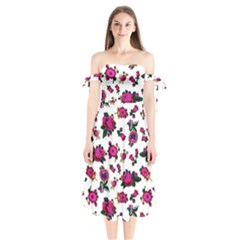 Crown Red Flower Floral Calm Rose Sunflower White Shoulder Tie Bardot Midi Dress by Mariart
