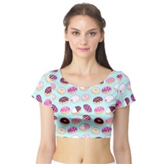 Donut Jelly Bread Sweet Short Sleeve Crop Top (tight Fit) by Mariart
