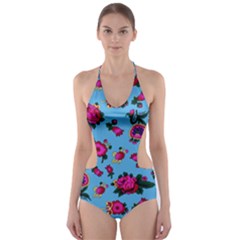 Crown Red Flower Floral Calm Rose Sunflower Cut-out One Piece Swimsuit by Mariart