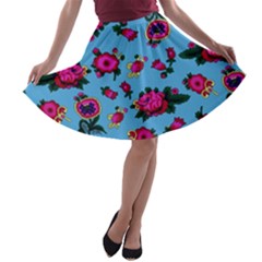 Crown Red Flower Floral Calm Rose Sunflower A-line Skater Skirt by Mariart