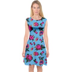 Crown Red Flower Floral Calm Rose Sunflower Capsleeve Midi Dress by Mariart