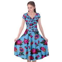Crown Red Flower Floral Calm Rose Sunflower Cap Sleeve Wrap Front Dress by Mariart