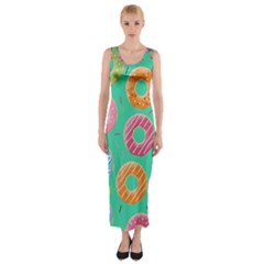 Doughnut Bread Donuts Green Fitted Maxi Dress by Mariart