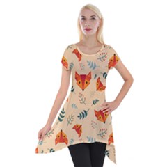 Foxes Animals Face Orange Short Sleeve Side Drop Tunic by Mariart