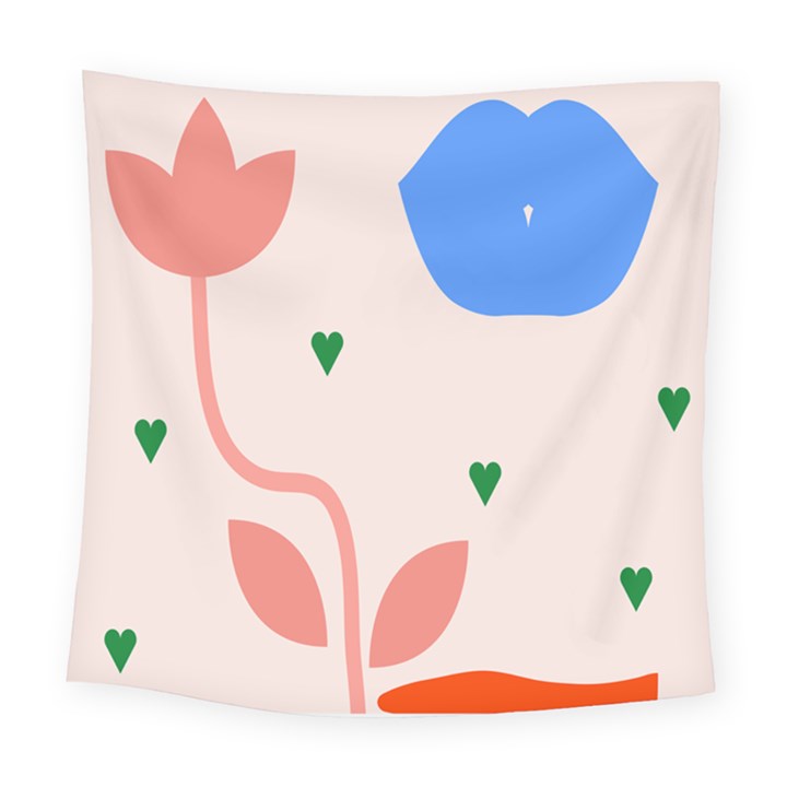 Lip Sexy Flower Tulip Heart Pink Red Blue Green Love Square Tapestry (Large)