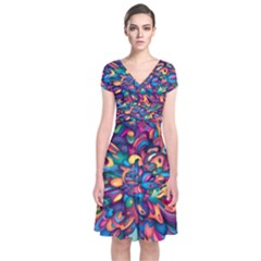 Moreau Rainbow Paint Short Sleeve Front Wrap Dress by Mariart