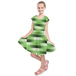 View Original Pinstripes Green Shapes Shades Kids  Short Sleeve Dress