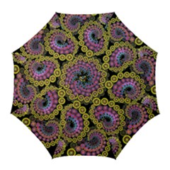 Spiral Floral Fractal Flower Star Sunflower Purple Yellow Golf Umbrellas by Mariart