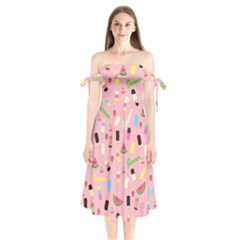 Summer Pattern Shoulder Tie Bardot Midi Dress by Valentinaart