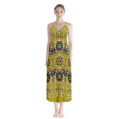 Rainbow And Stars Coming Down In Calm  Peace Button Up Chiffon Maxi Dress