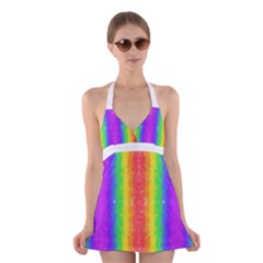 Striped Painted Rainbow Halter Swimsuit Dress by Brini