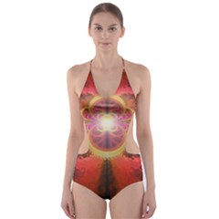 Liquid Sunset, A Beautiful Fractal Burst Of Fiery Colors Cut-out One Piece Swimsuit