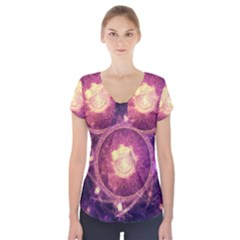 A Gold And Royal Purple Fractal Map Of The Stars Short Sleeve Front Detail Top by jayaprime