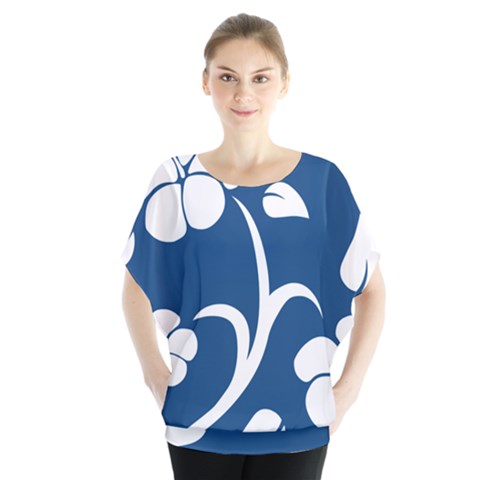 Blue Hawaiian Flower Floral Blouse by Mariart