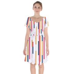 Geometric Line Vertical Rainbow Short Sleeve Bardot Dress by Mariart