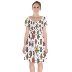 Flower Floral Sunflower Rose Pattern Base Short Sleeve Bardot Dress by Mariart