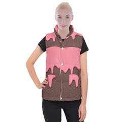 Ice Cream Pink Choholate Plaid Chevron Women s Button Up Puffer Vest by Mariart