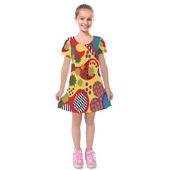 Line Star Polka Dots Plaid Circle Kids  Short Sleeve Velvet Dress by Mariart