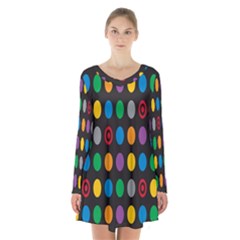 Polka Dots Rainbow Circle Long Sleeve Velvet V-neck Dress by Mariart