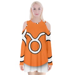 Taurus Symbol Sign Orange Velvet Long Sleeve Shoulder Cutout Dress by Mariart