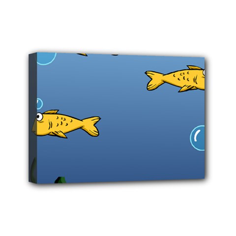 Water Bubbles Fish Seaworld Blue Mini Canvas 7  X 5 