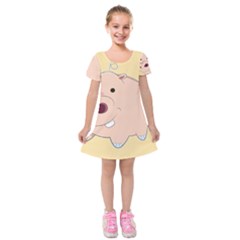 Happy Cartoon Baby Hippo Kids  Short Sleeve Velvet Dress
