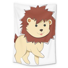 Happy Cartoon Baby Lion Large Tapestry by Catifornia